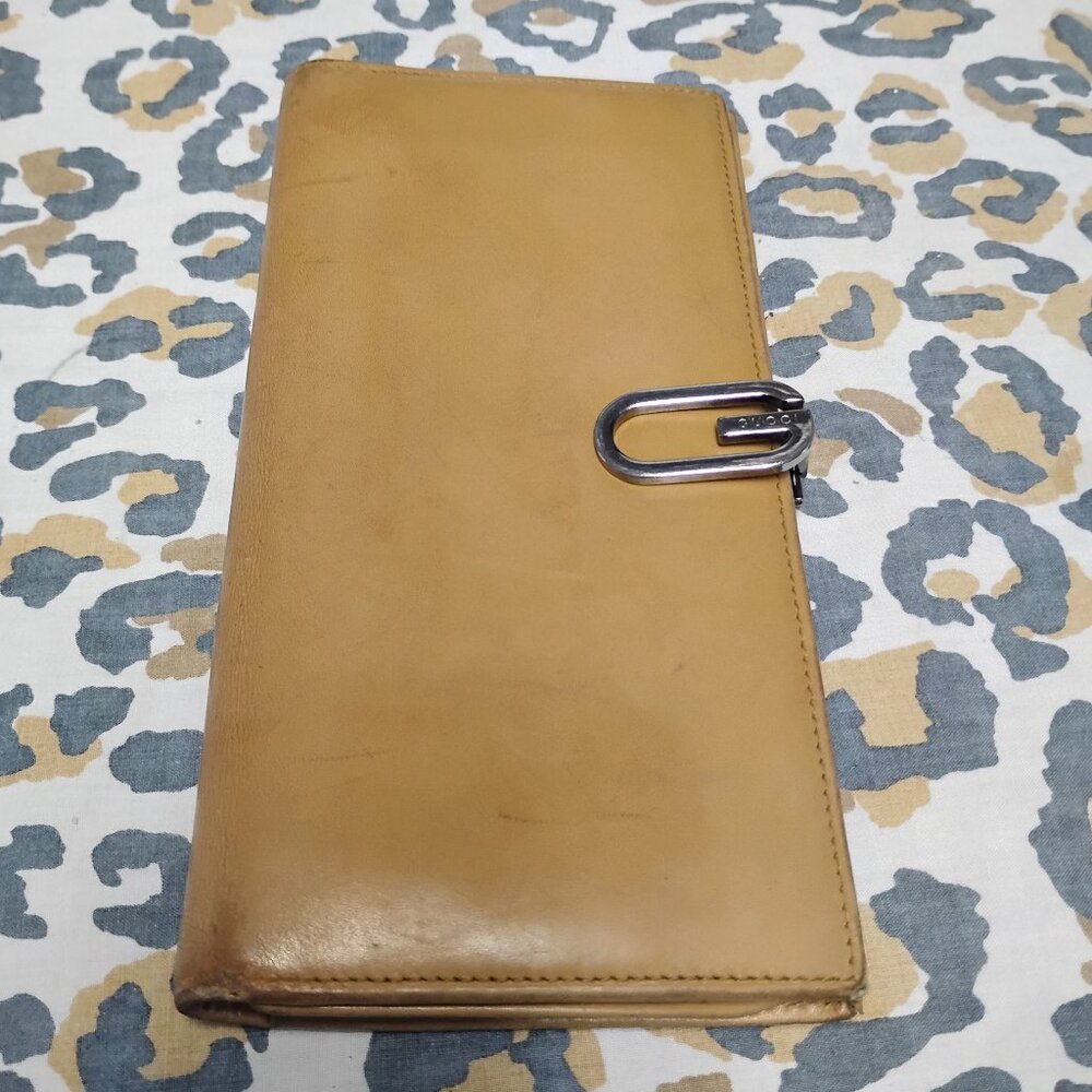 ❤️Vintage GUCCI Distressed All Leather Clutch 6 Id Checkbook Wallet